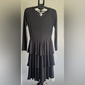Lularoe Georgia Tiered Long Sleeve Dress NWT Solid Black Size Medium